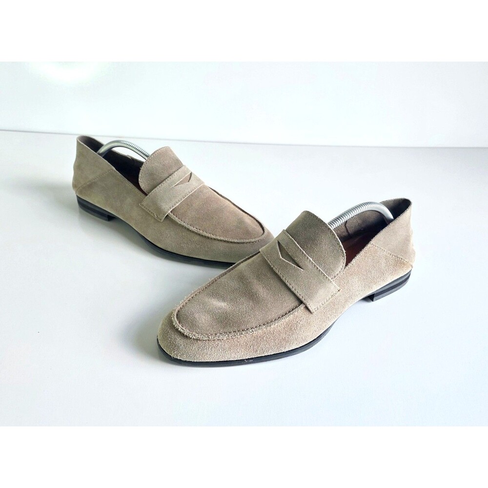 WOLF SHEPHERD Monaco Suede Stone Loafers Sz 9.5 Slip On Greige Foldable Heel